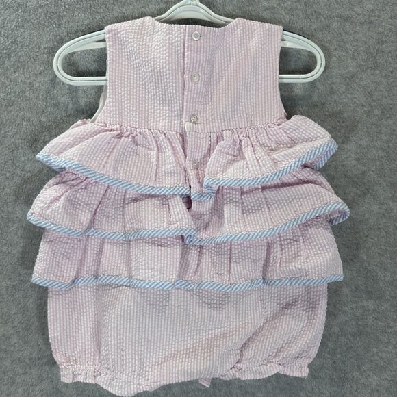 Petit Ami Baby Girls 9M Pink Seersucker Romper Bubble Smocked Beach  Ruffles - Picture 6 of 10
